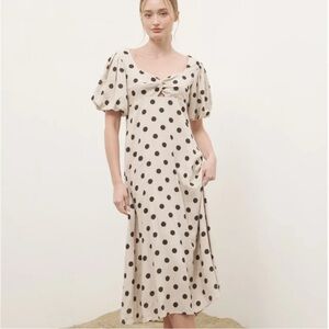 Blush Cream Midi Dress with Black Polka Dots